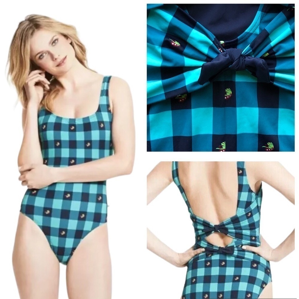 Tommy Hilfiger One Piece Swimsuit Tie Back Navy Green Size 8